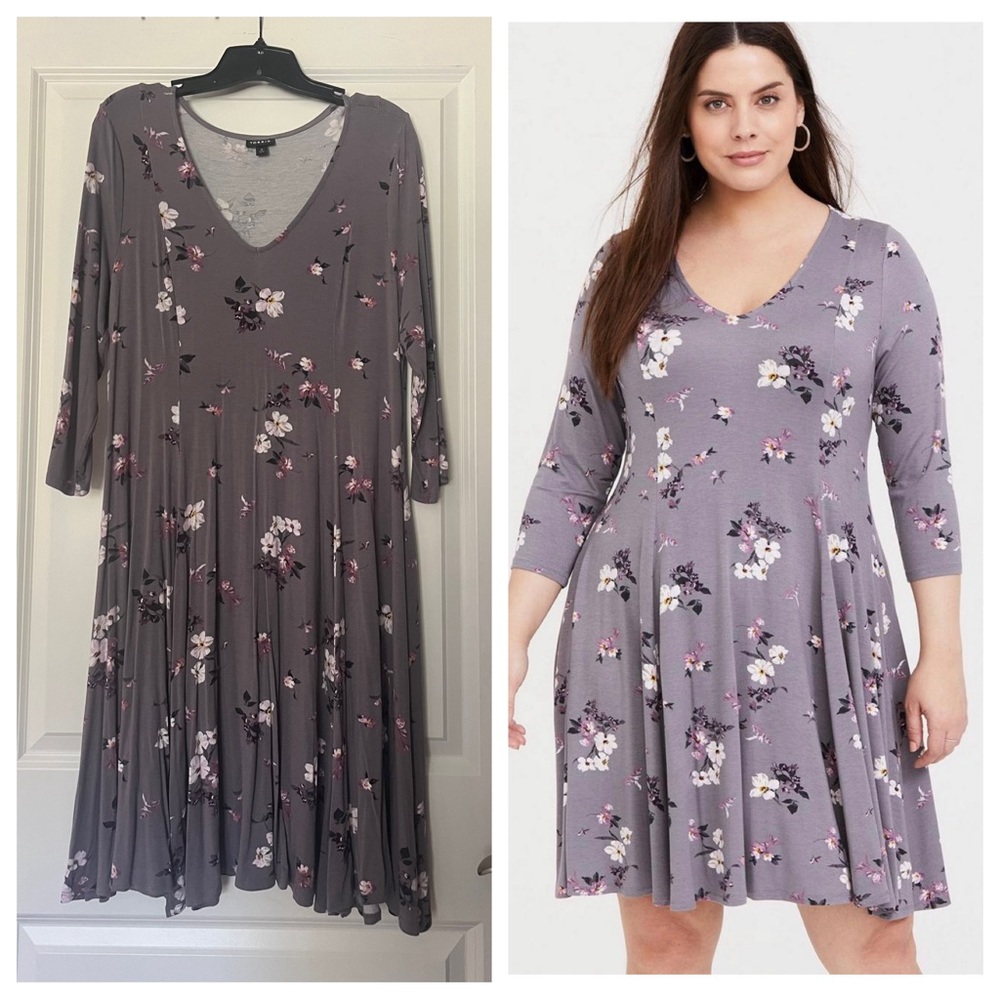 EUC Torrid Super Soft Knit Swing Dress Size 0/L/12 Lavender Floral